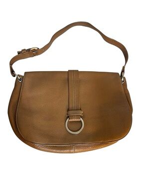 Cole Haan Leather Shoulder Saddle‎ Bag Purse, Brown Metallic Accents Elegant
